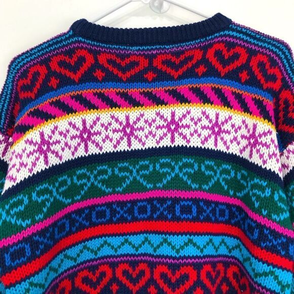 Ashley Colorful Design Stripe Knit Pullover Retro Crew Neck Sweater - Picture 11 of 15